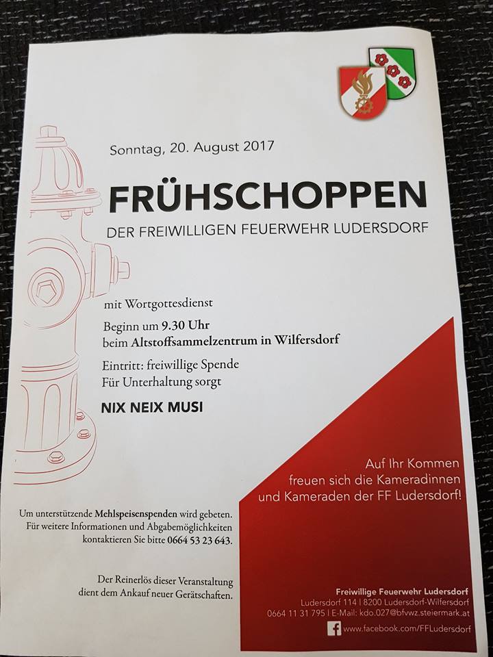 Plakat: Frühschoppen der Feuerwehr Ludersdorf